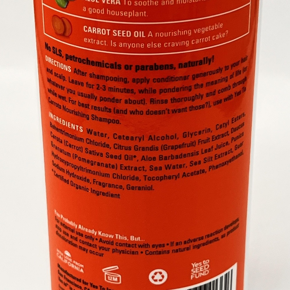 Yes To Carrots Nourishing Conditioner 500 ML / 16.9 Fl Oz Paraben-Free Aloe - Picture 7 of 15
